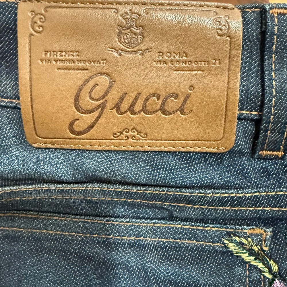 Gucci Dark Blue Denim with Gold Accents beautiful colorful flowers